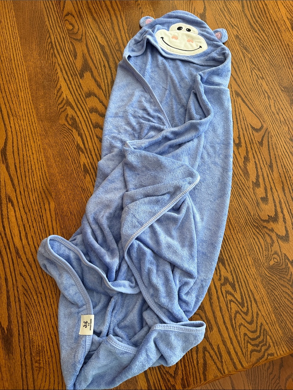 Hooded Monkey Bath Towel for Kids in Light Blue. Made from bamboo NWOT
